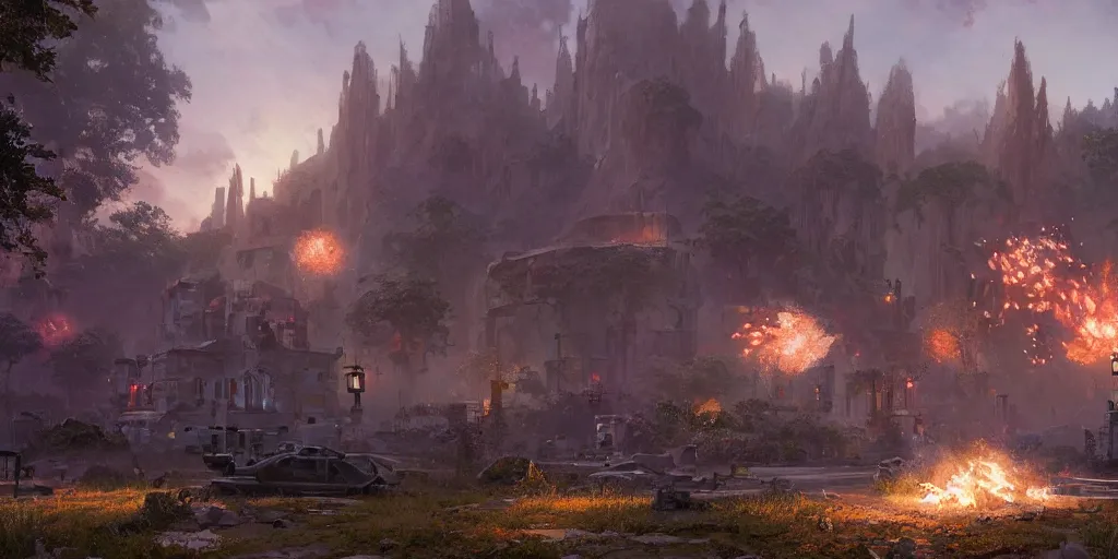 Prompt: screenshot from avengers 5, fps, unreal engine, first person weapon, raytracing, thomas kinkade, by craig mullins, james gurney, greg rutkowski, sparth, mucha, cinematography, cinematic masterpiece