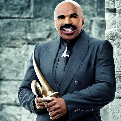 Prompt: promotional photograph of steve harvey in medieval clothing, highly detailed, cinematic lighting, photo, award - winning photograph, professional photograph, dramatic posing