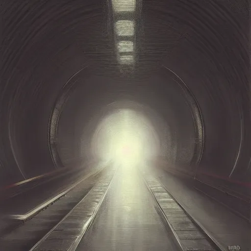 Image similar to epic masterpiece of cinematographic hyperrealism where a worried teenager with depression appears in a tunnel. realistic shaded lighting poster by craig mallismo, artgerm, jeremy lipkin and michael garmash, unreal engine, radiant light, detailed and intricate environment, digital art, art station trends