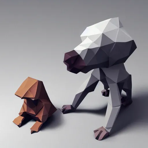 Prompt: a cute isometric 3 d low poly render of a baboon using a camera, detailed lighting