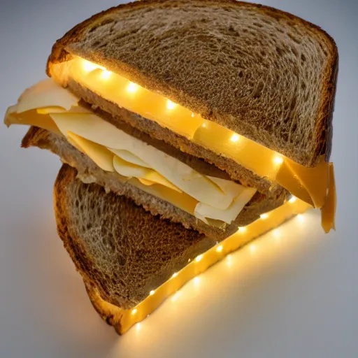 Image similar to sandwich of leds lights with seitan and cheddar, studio photo, amazing light