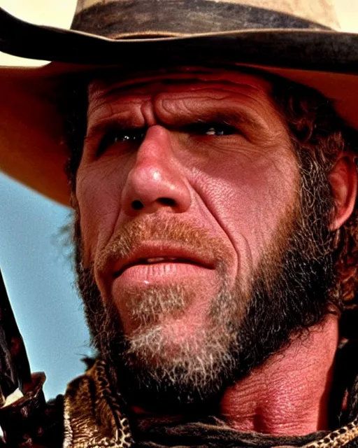 Image similar to film still close up shot of ron perlman in the movie a fistful of dollars. photographic, photography