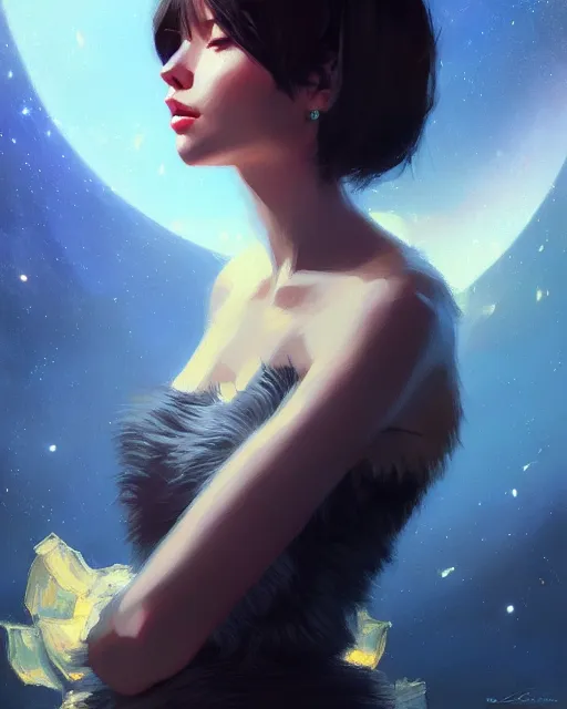 Prompt: a potrait of a space fanstasy cat, fine details. night setting. realistic shaded lighting poster by ilya kuvshinov katsuhiro, artgerm, jeremy lipkin and michael garmash, unreal engine, radiant light, detailed and intricate environment, digital art, trending on art station