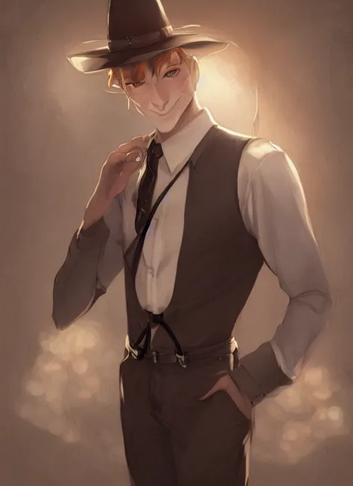 Image similar to beautiful portrait commission of a male furry anthro wolf wearing a white dress shirt with suspenders in an old-timey Saloon. Atmospheric. Character design by charlie bowater, ross tran, artgerm, and makoto shinkai, detailed, inked, western comic book art