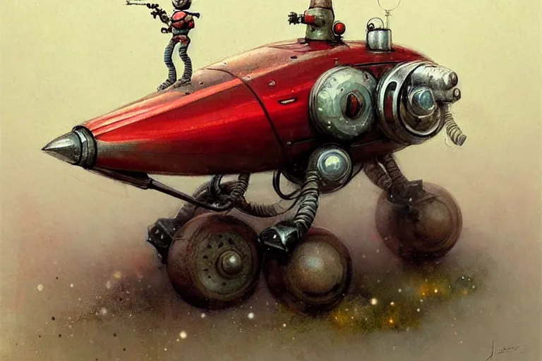 Prompt: adventurer ( ( ( ( ( 1 9 5 0 s retro future robot android mouse rv rocket tank robot. muted colors. ) ) ) ) ) by jean baptiste monge!!!!!!!!!!!!!!!!!!!!!!!!! chrome red