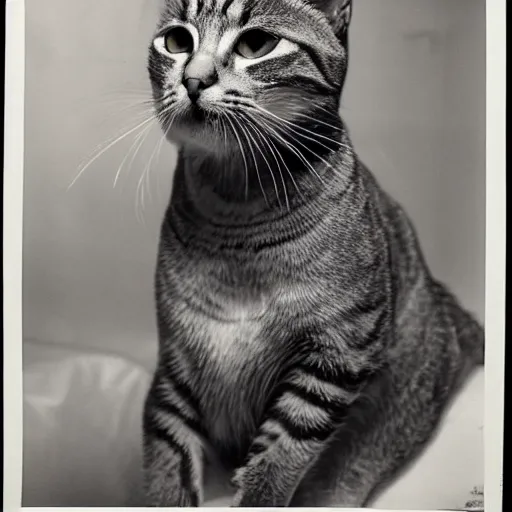 Image similar to A portrait of a tabby cat as a young man, by Cecil Beaton, silver gelatin print,