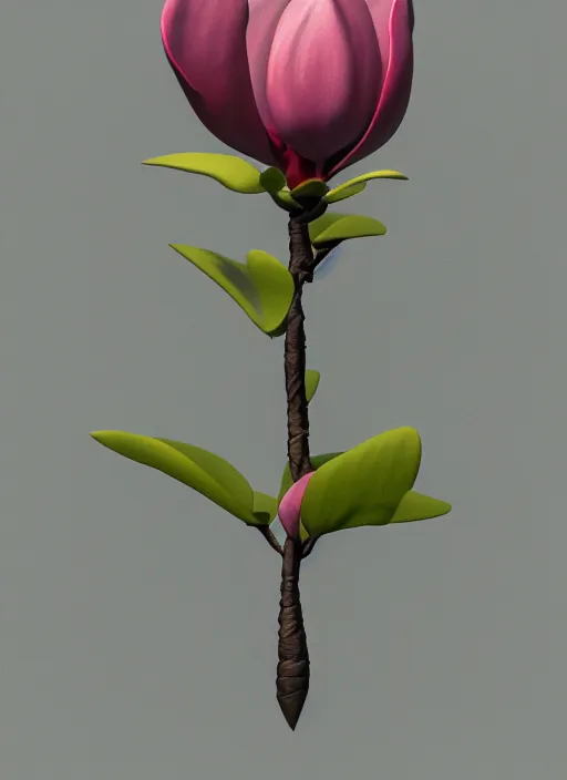 Image similar to an isolated magnolia plant, full view, centered, 3 d render, art nouveau dark outlines, ultra realistic, transparent background, popular on sketchfab, pixelsquid, 8 k, volumetric lighting, super focused, no blur, trending on artstation, octane render, ultra detailed, hyperrealistic, by james gurney, greg rutkowski and alphonse mucha