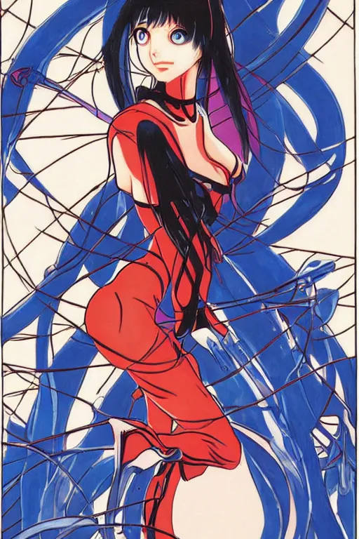 Prompt: asuka from Neon Genesis Evangelion ,death,helpless by mucha and gange murata