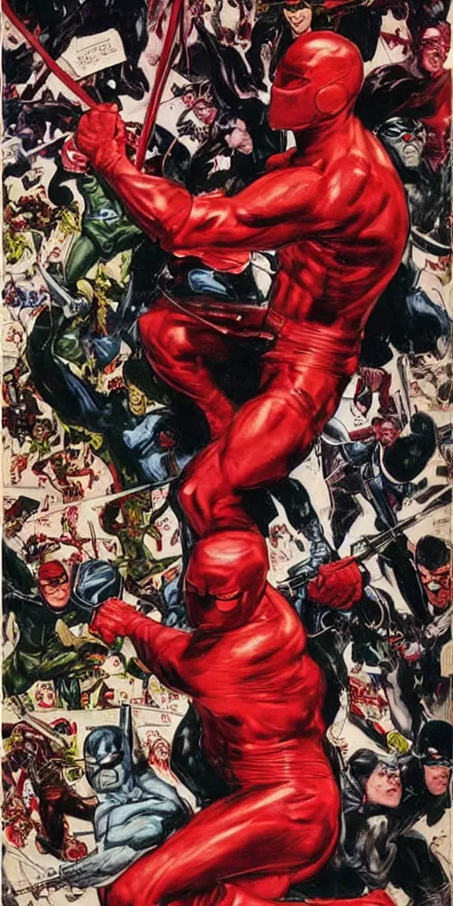 Prompt: clear and very detailed faces on a daredevil comic book cover by john singer sargent