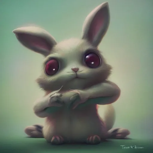 Prompt: funny cute little bunny monster by tom bagshaw, artgerm, jeremiah ketner, beeple and charlie bowater, soft lighting, solid background,