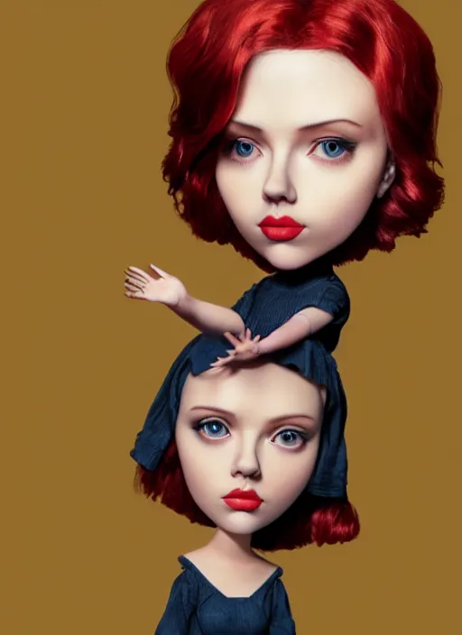 Image similar to scarlett johansson as a mark ryden doll, detailed digital art, trending on Artstation