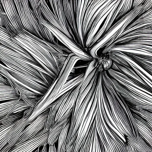 Prompt: abstract plant design digital artwork monochromatic black and white