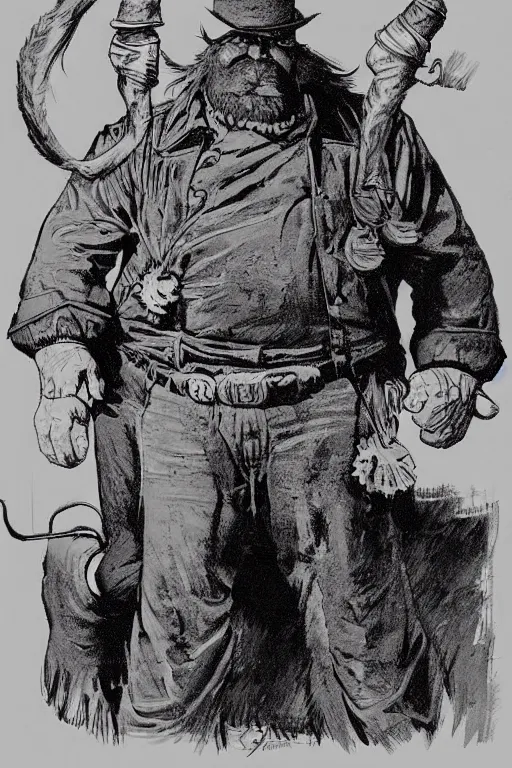 Image similar to Alexi. Smug old west circus strongman. concept art by James Gurney and Mœbius.