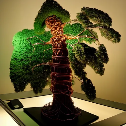 Image similar to Elaborate realistic model of a sequoia made of wire sitting on a professionally illuminated display table