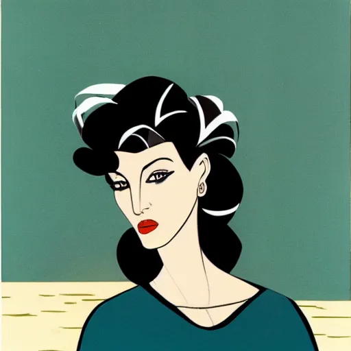 Image similar to confused fashion model, 1 9 8 4. painting by patrick nagel.