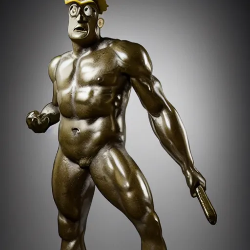 Prompt: a bronze statue of Spongebob Squarepants, extremely muscled , studio lighting