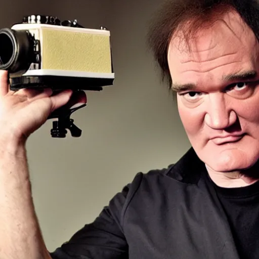 Prompt: Quentin tarantino holding a 16 mm camera, Claymation, Aardman Animation.