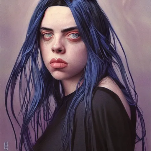 Prompt: Billie Eilish, by Chris Moore, by Mark Brooks, by Donato Giancola