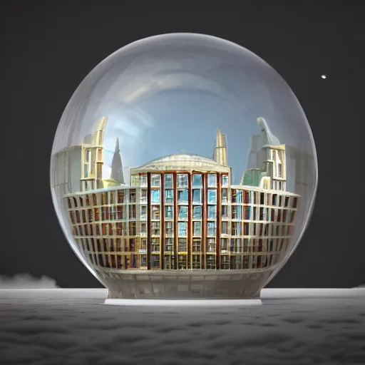 Image similar to a snow globe with a soviet building in it, a computer rendering by leandro erlich, trending on cgsociety, retrofuturism, tesseract, isometric, physically based rendering