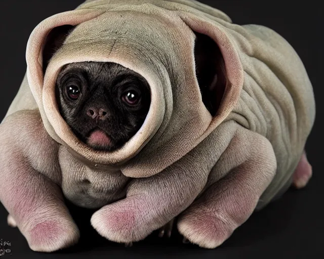 Prompt: siamese tardigrade, tardigrade with cream colored body and dark points on face and paws, pet tardigrade, award - winning pet photography, dramatic lighting, ultra detailed