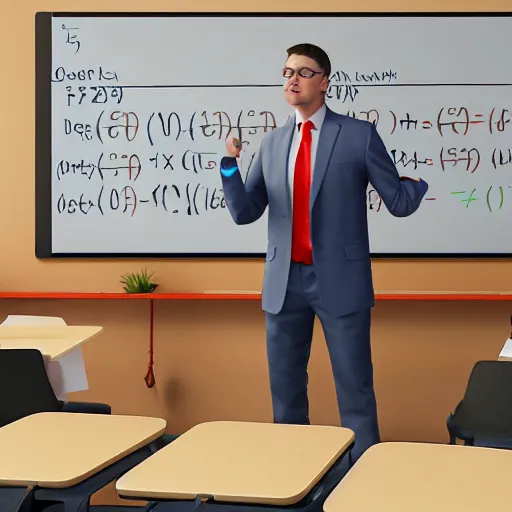 Image similar to a photorealistic photograph of a muscular economist teaching high school math. Trending on Artstation, featured on Behance, well-rendered, Unreal Engine, 4K HD