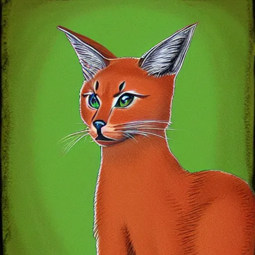 Image similar to cute caracal drawing with red marker and pencil, digital art by kuvsjinov