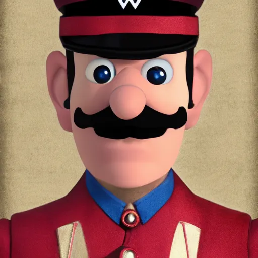 Image similar to waluigi as a nazi soldier during ww2, realistic, detailed, gloomy, elegant, unreal engine, intricate details, 4K