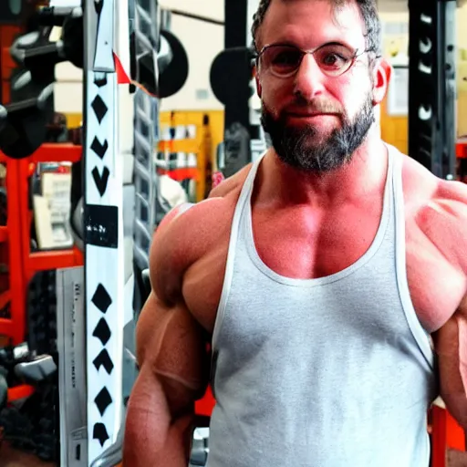 Prompt: A bodybuilding Jewish pale nerd