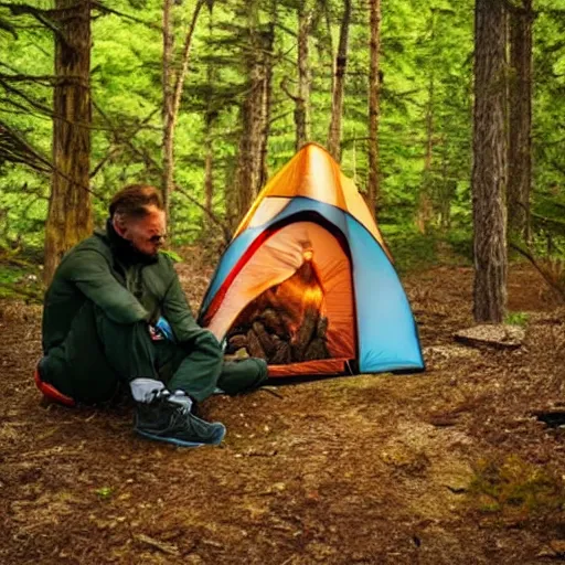 Image similar to photo of Calvin and Hobbes camping in the forest