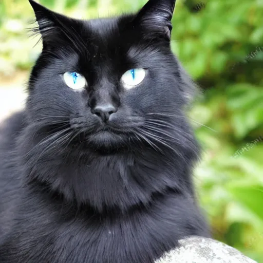 Image similar to Master Zorro, a long haired black cat, looking over his domain of peasants