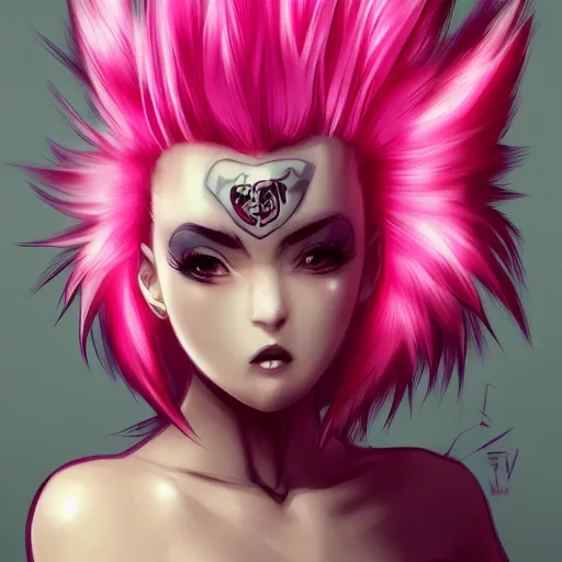 Image similar to full headshot portrait of anime woman with pink mohawk punk, digital art, drawn by WLOP, by Avetetsuya Studios, anime manga panel, trending on artstation, wearing a plaid shirt