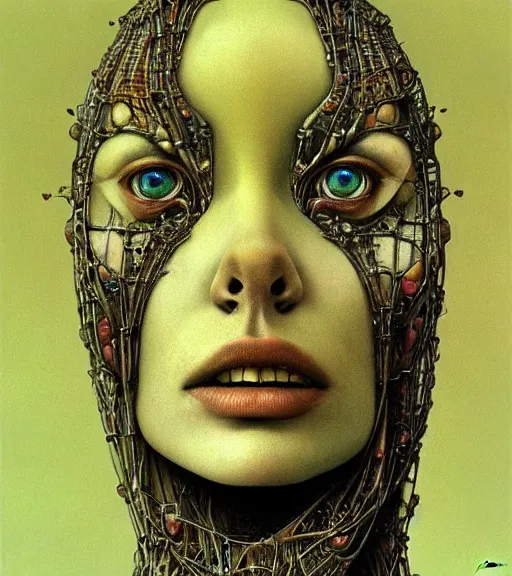 Image similar to beautiful portrait of face of biomechanical woman by zdislaw beksinski, beautiful, masterpiece, award - winning, complex