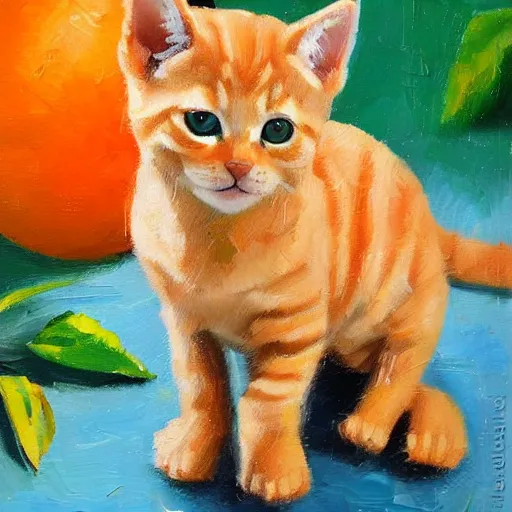 Prompt: palette knife oil painting of an orange tabby kitten