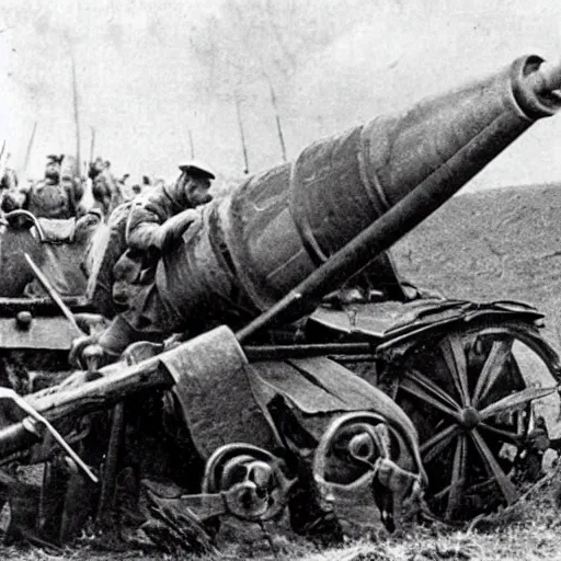 Image similar to a picture of a enormous bear pulling a towed cannon like a chariot, eastern front, historical picture