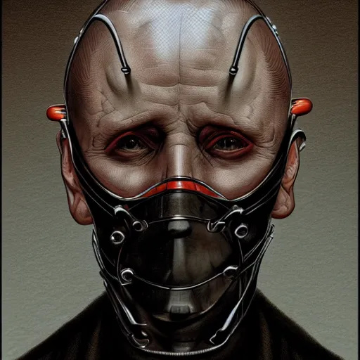 Image similar to ! dream hannibal lector, in the style of gerald brom, symmetry, smooth, sharp focus, semi - realism, intricate detail