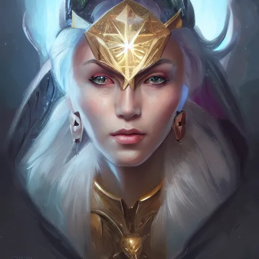 Image similar to star goddess, d & d, fantasy, portrait, highly detailed, digital painting, trending on artstation, concept art, sharp focus, illustration, art by artgerm and greg rutkowski and magali villeneuve