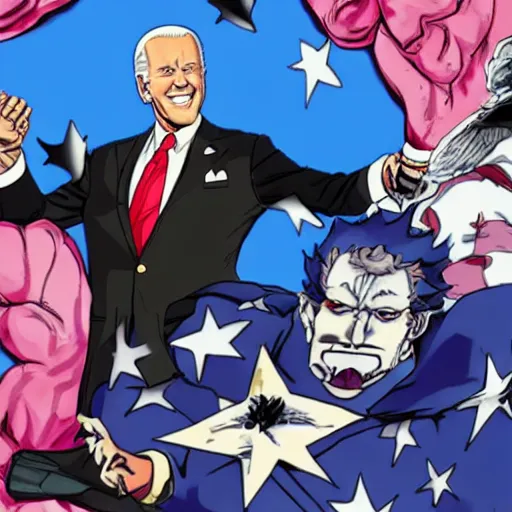Image similar to Joe Biden in JoJo's Bizarre Adventure