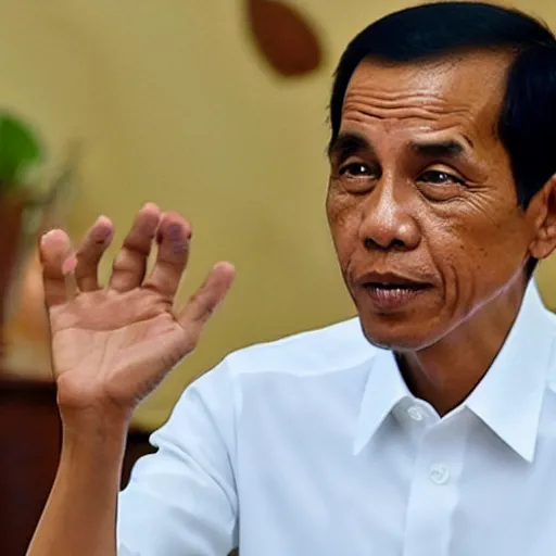 Image similar to Jokowi showing off wearing gshock watch in a meeting, photorealistic