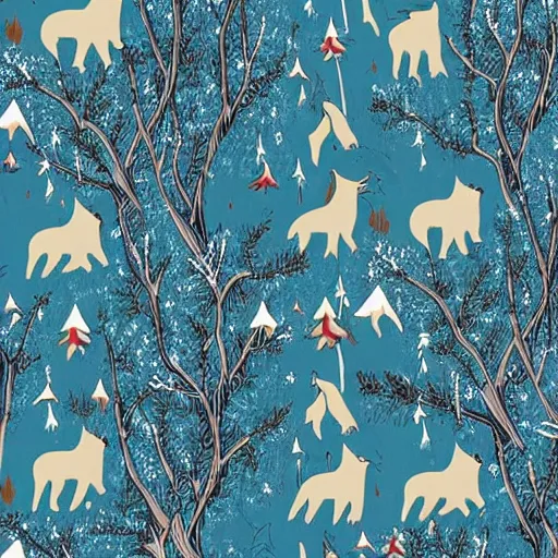 Prompt: trees and foxes beautiful pattern by James Jean