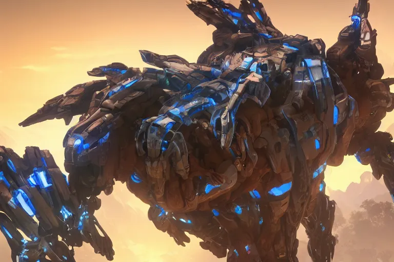 Image similar to strider machine mecha animal beast robot of horizon forbidden west horizon zero dawn bioluminiscence global illumination ray tracing hdr fanart arstation by sung choi and eric pfeiffer and gabriel garza and casper konefal