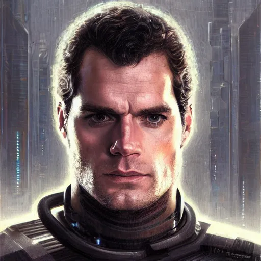 Prompt: henry cavill as a realistic scifi cyberpunk knight, closeup portrait art by donato giancola and greg rutkowski, realistic face, digital art, trending on artstation, symmetry!!!