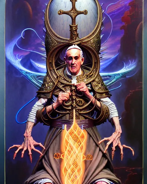 Image similar to the pope tarot card, fantasy character portrait made of fractals, ultra realistic, wide angle, intricate details, the fifth element artifacts, highly detailed by peter mohrbacher, hajime sorayama, wayne barlowe, boris vallejo, aaron horkey, gaston bussiere, craig mullins