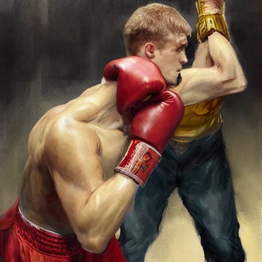 Image similar to a beautiful painting of harry potter fist - fighting voldemort in a boxing ring, rendered art, highly detailed painting by gaston bussiere, craig mullins, j. c. leyendecker 8 k, trending on artstation, art, fighting, watercolor