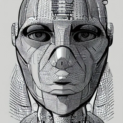 Prompt: humanoid robot portrait by Moebius