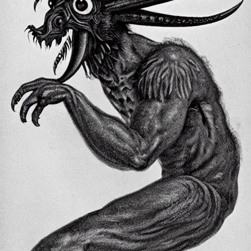 Image similar to pazuzu He stands on two legs and has human arms ending in claws, with two pairs of wings, a scorpion's tail, a snake that emerges from between his legs in front, and a horned, bearded head with bulging eyes and snarling canine mouth swirls of black gouache, hopeless grey, and a daub of cold blue, intricate, highly detailed, digital painting, artstation, concept art, smooth, sharp focus, illustration, Unreal Engine 5, 8K, art by artgerm and greg rutkowski and alphonse mucha, fantasy epic digital art, epic fantasy card game art