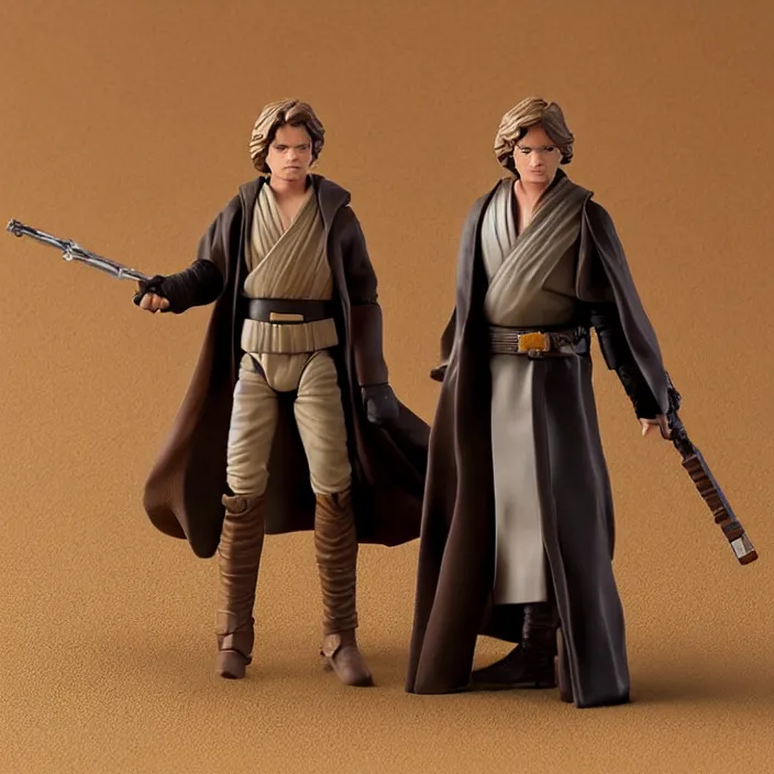 Prompt: a detailed figure of anakin skywalker complaining about sand, first 4 figures, detailed product photo