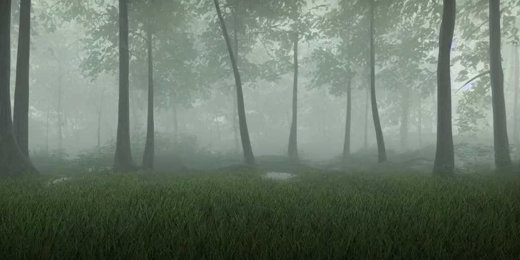 Image similar to forest, unreal engine, 4k, misty, rain