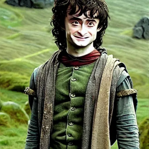 Prompt: Daniel Radcliffe as frodo in lord of the rings
