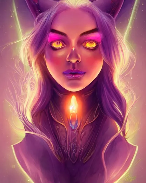 Prompt: beautiful female elf with glowing hair symmetrical face eyes, glistening tongue by Jana Schirmer,