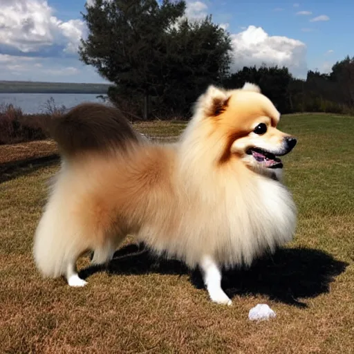 Prompt: a pomeranian dog made of clouds